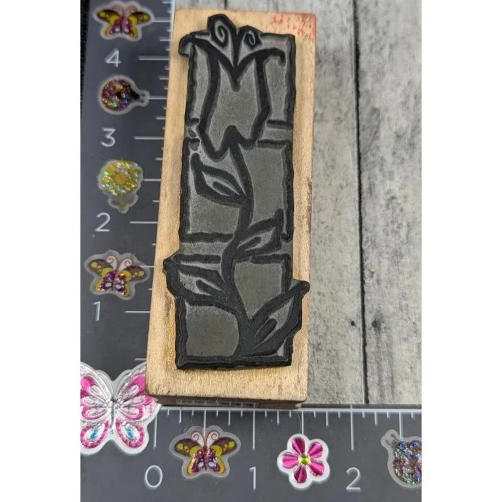 Magenta Tall Flower Boxes Design Rubber Stamp Wood #K85